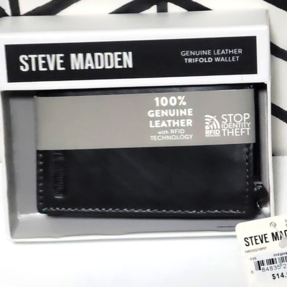 Other - NWT RFID leather Steve Madden black trifold wallet.